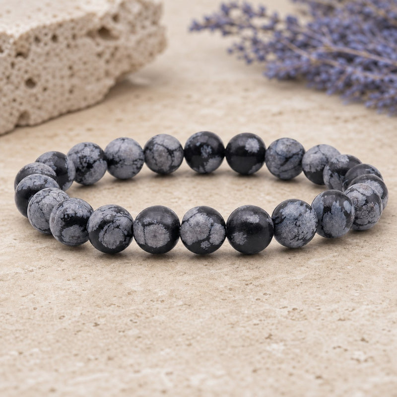 Bracelet Obsidienne Flocon de Neige 8 mm – Chaleur Simple
