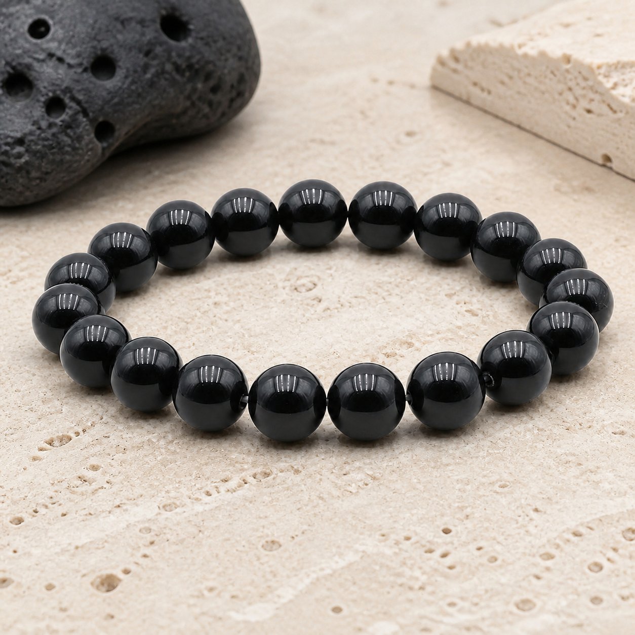 Bracelet Obsidienne Noire 10 mm – Ancrage du Silence