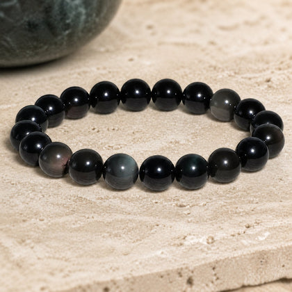 Bracelet Obsidienne Œil Céleste 10 mm – Clairvoyance de l’Ombre