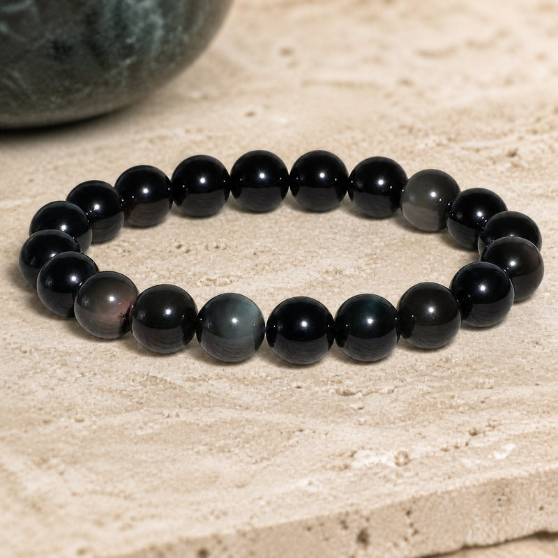 Bracelet Obsidienne Œil Céleste 10 mm – Clairvoyance de l’Ombre