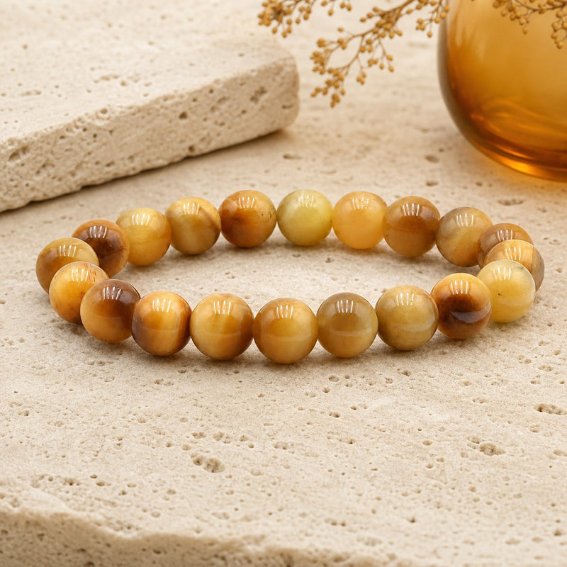 Bracelet Oeil de Tigre Doré 10 mm – Clarté de la Décision
