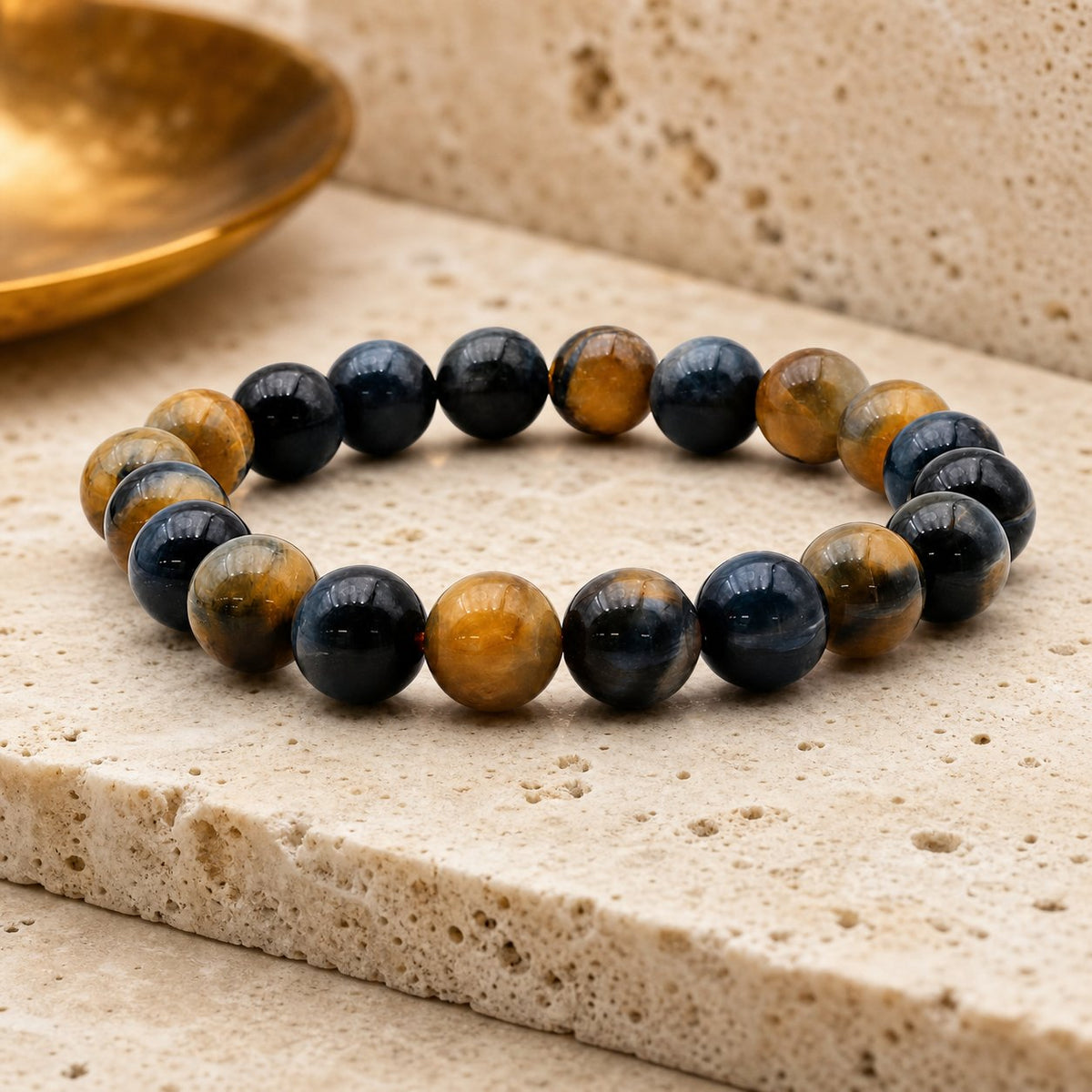 Bracelet Oeil de Tigre Doré 10 mm – Force Chaleureuse