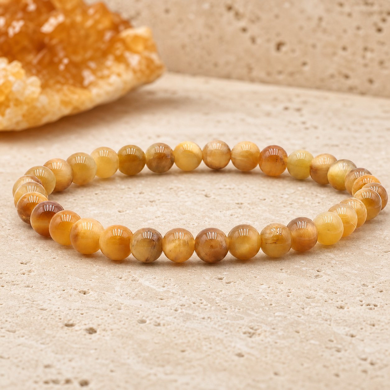 Bracelet Œil de Tigre Doré 6 mm – Racines Douces