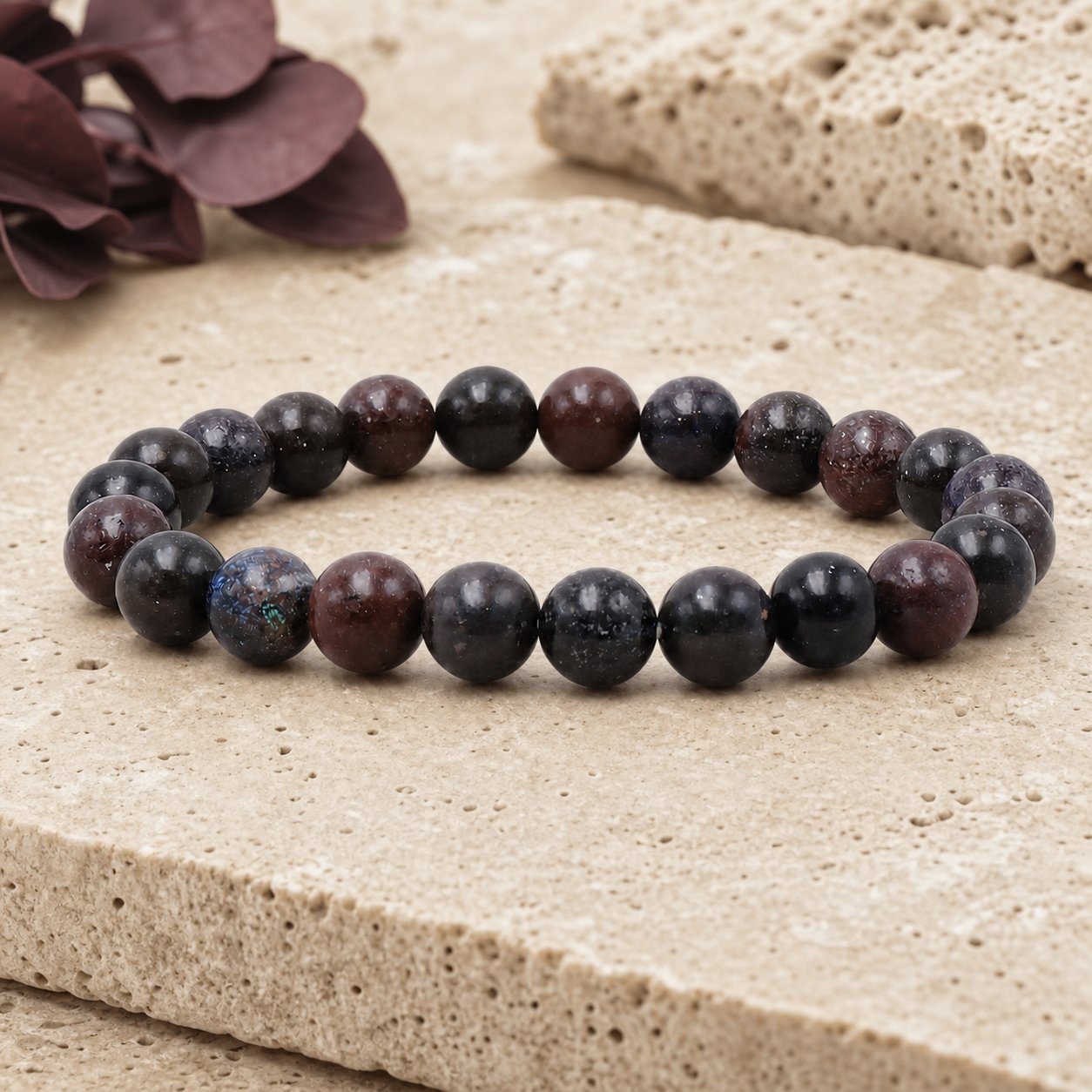 Bracelet Opale Noire 8 mm – Forêt Sereine