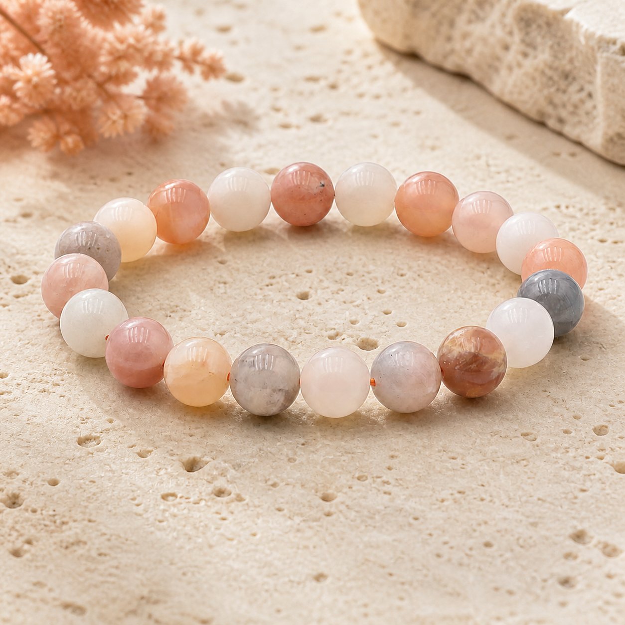 Bracelet Pierre de Lune Multicolore 10 mm – Intuition des Rêves