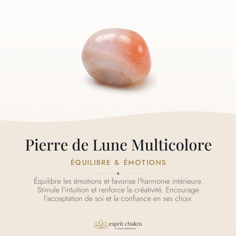 Bracelet Pierre de Lune Multicolore 6 mm – Ténacité Douce