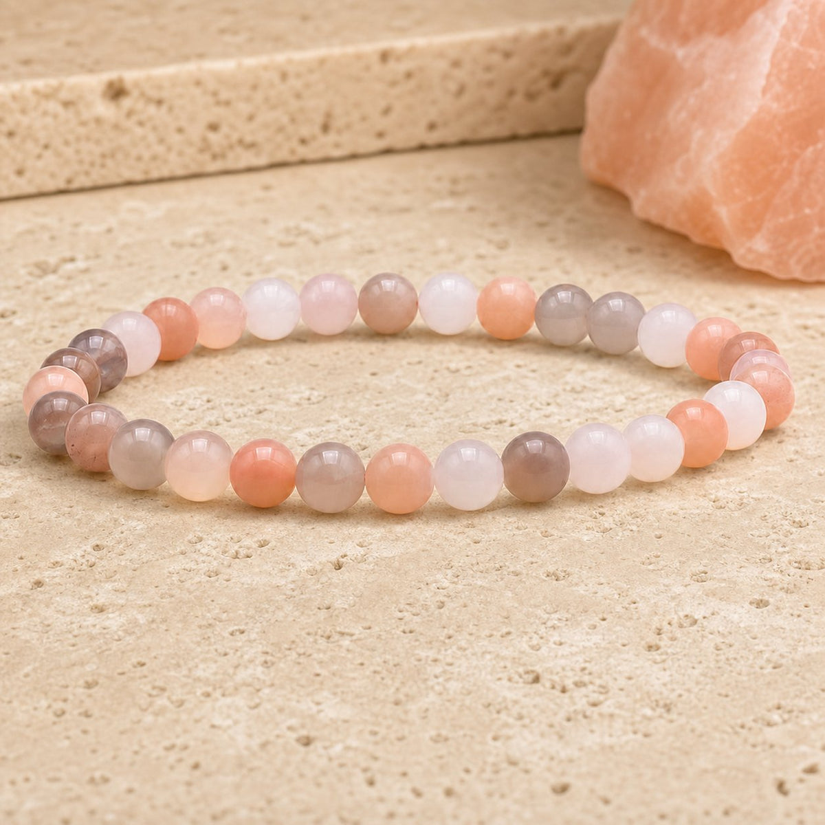 Bracelet Pierre de Lune Multicolore 6 mm – Ténacité Douce