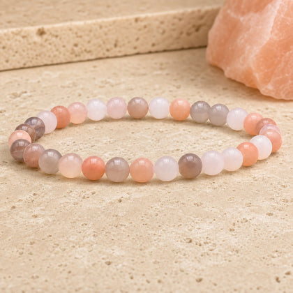 Bracelet Pierre de Lune Multicolore 6 mm – Ténacité Douce