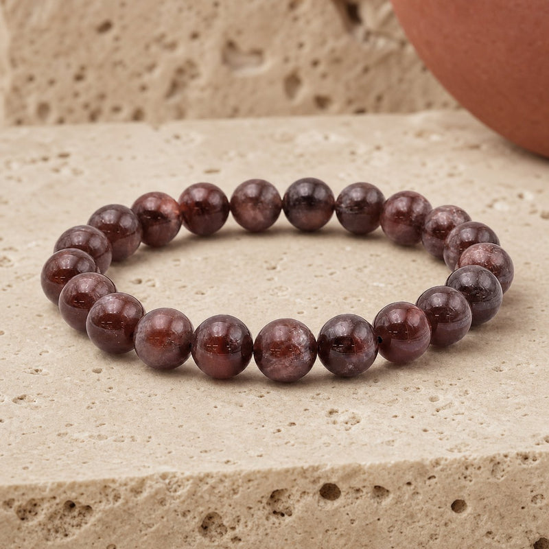 Bracelet Pierre de Soleil Noire Orangée 10 mm – Élan Ancré