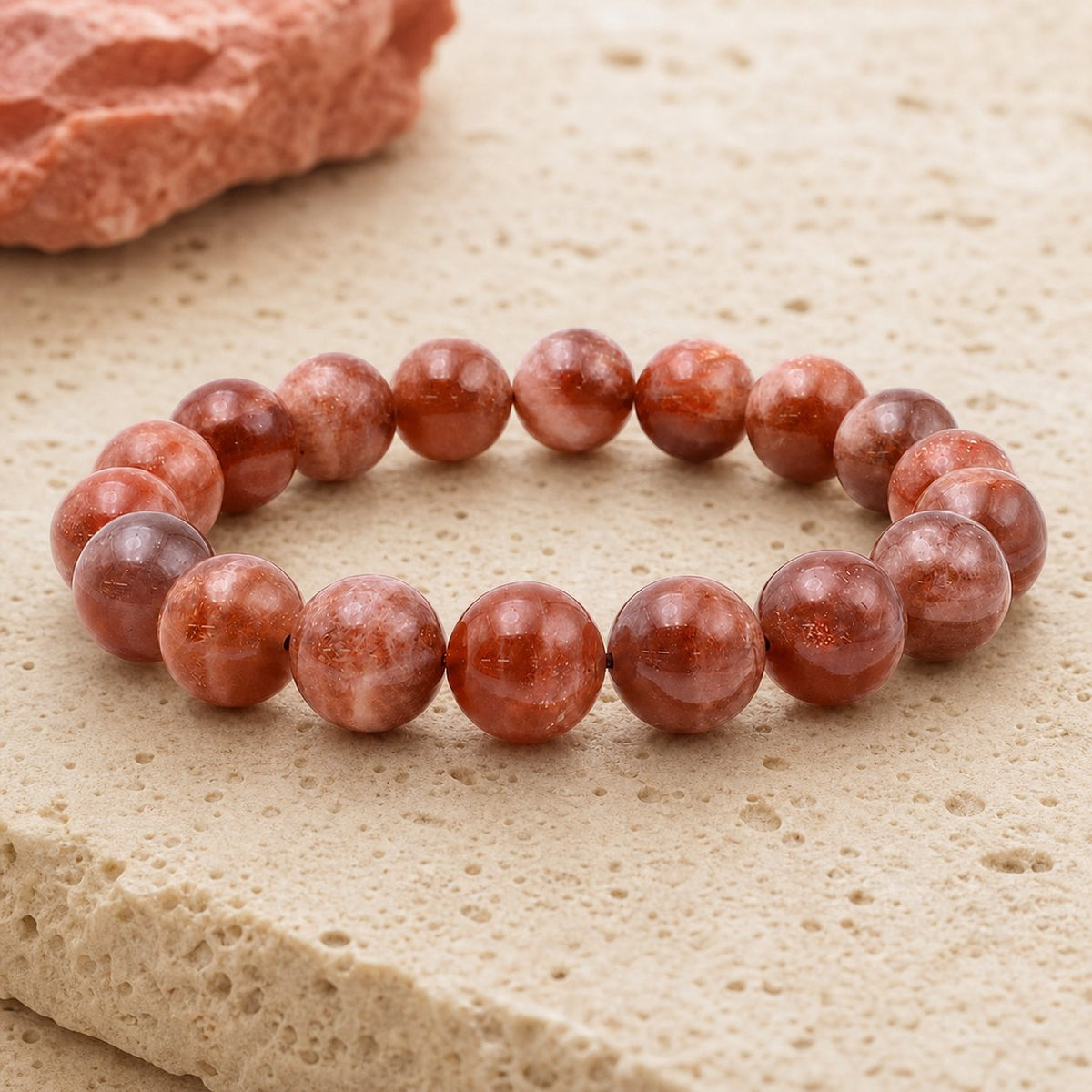 Bracelet Pierre de Soleil Noire Orangée 10 mm – Force de la Chaleur