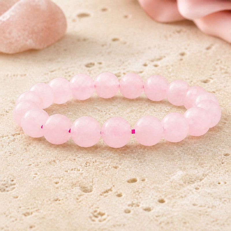 Bracelet Quartz Rose 10 mm – Cœur Léger