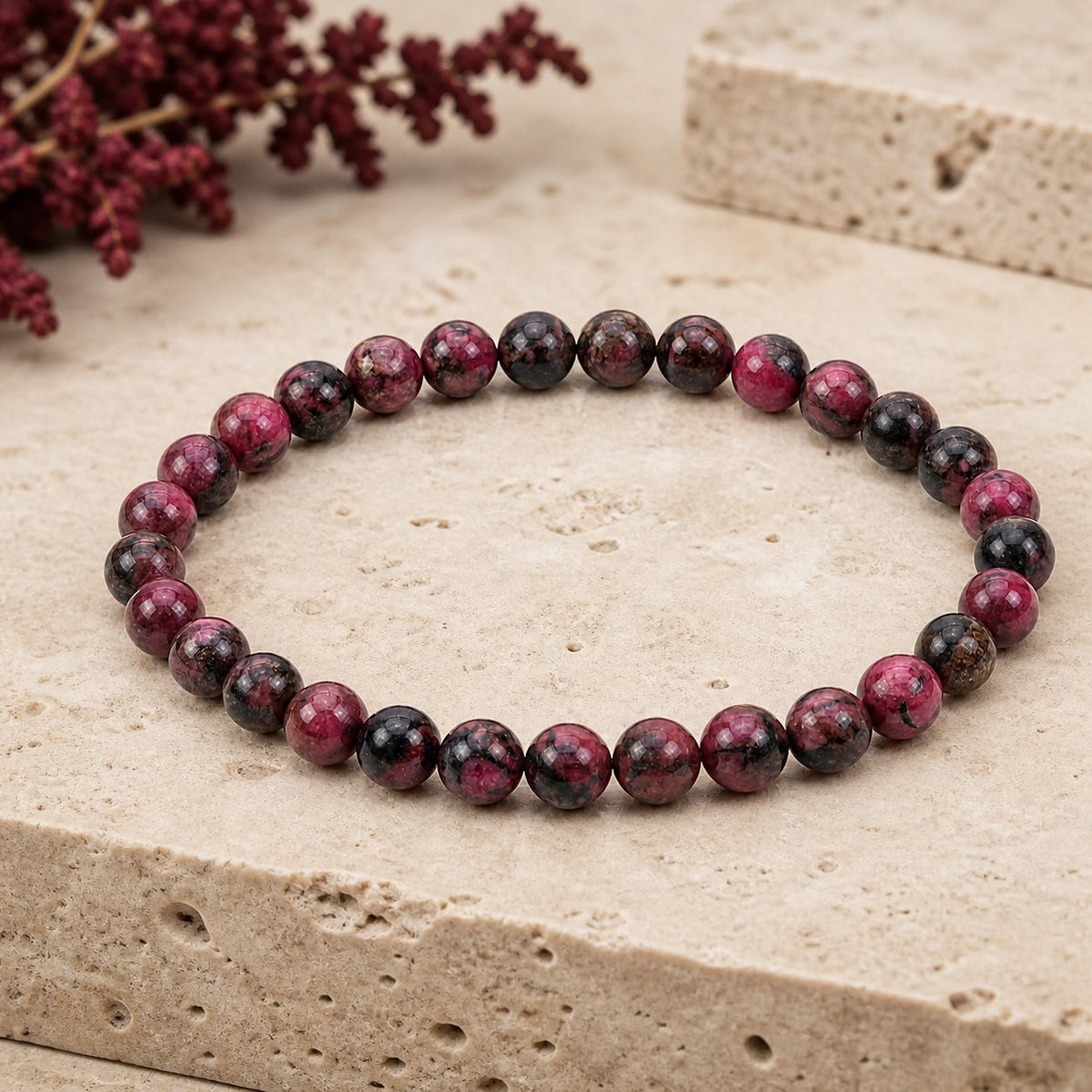 Bracelet Rhodonite 6 mm – Paix du Cœur