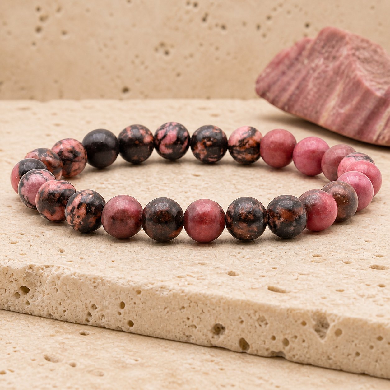 Bracelet Rhodonite 8 mm – Réconciliation Confiante
