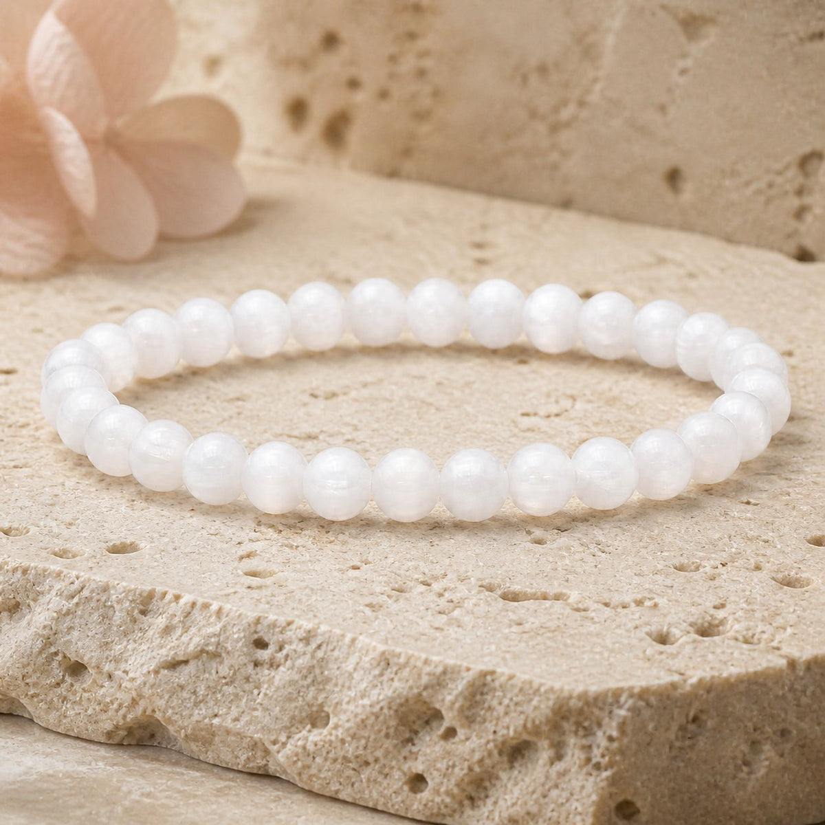 Bracelet Sélénite 6 mm – Esprit Lumineux