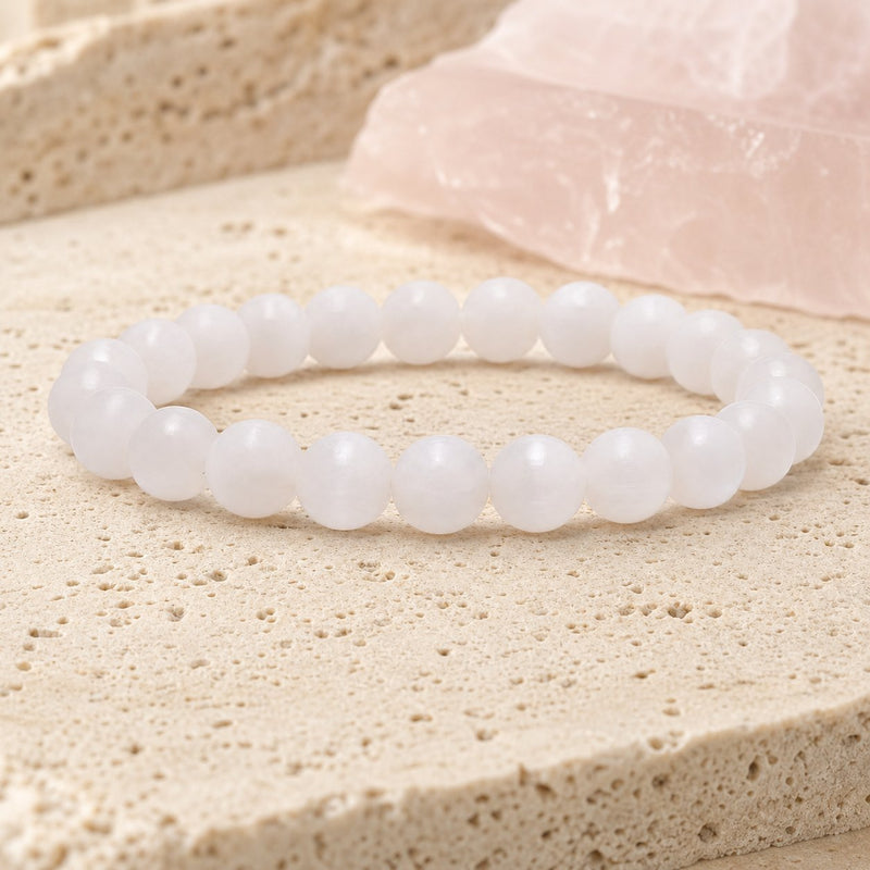 Bracelet Sélénite 8 mm – Douceur de la Lumière