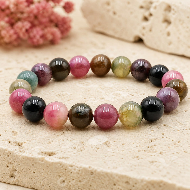 Bracelet Tourmaline Multicolore 10 mm – Harmonie des Couleurs