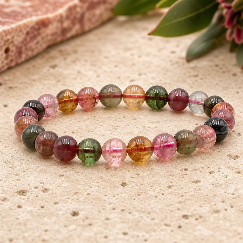 Bracelet Tourmaline Multicolore 8 mm – Paix du Soir
