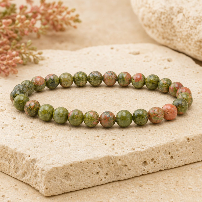 Bracelet Unakite 6 mm – Harmonie de la Réconciliation
